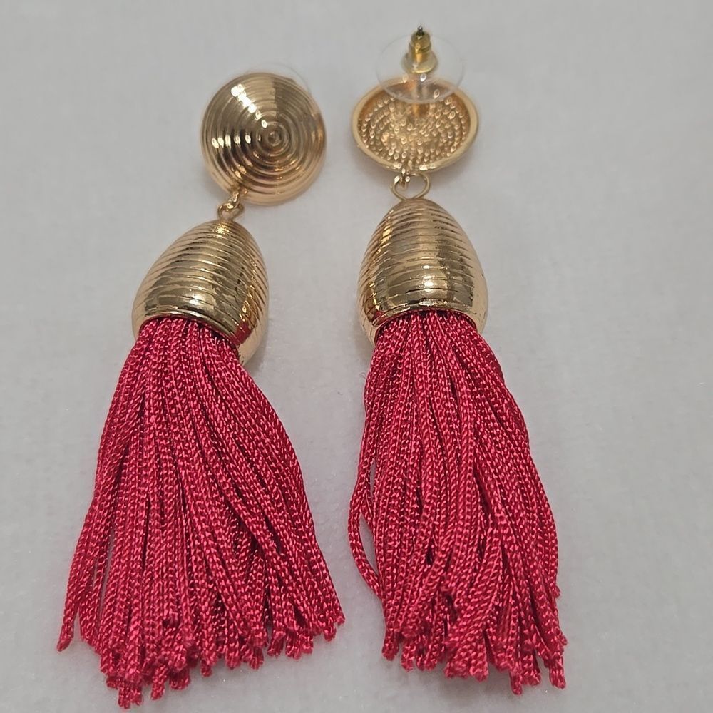 Gold and Pink Tassel Earrings